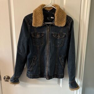 French Cuff Denim Jacket with Faux Shearling